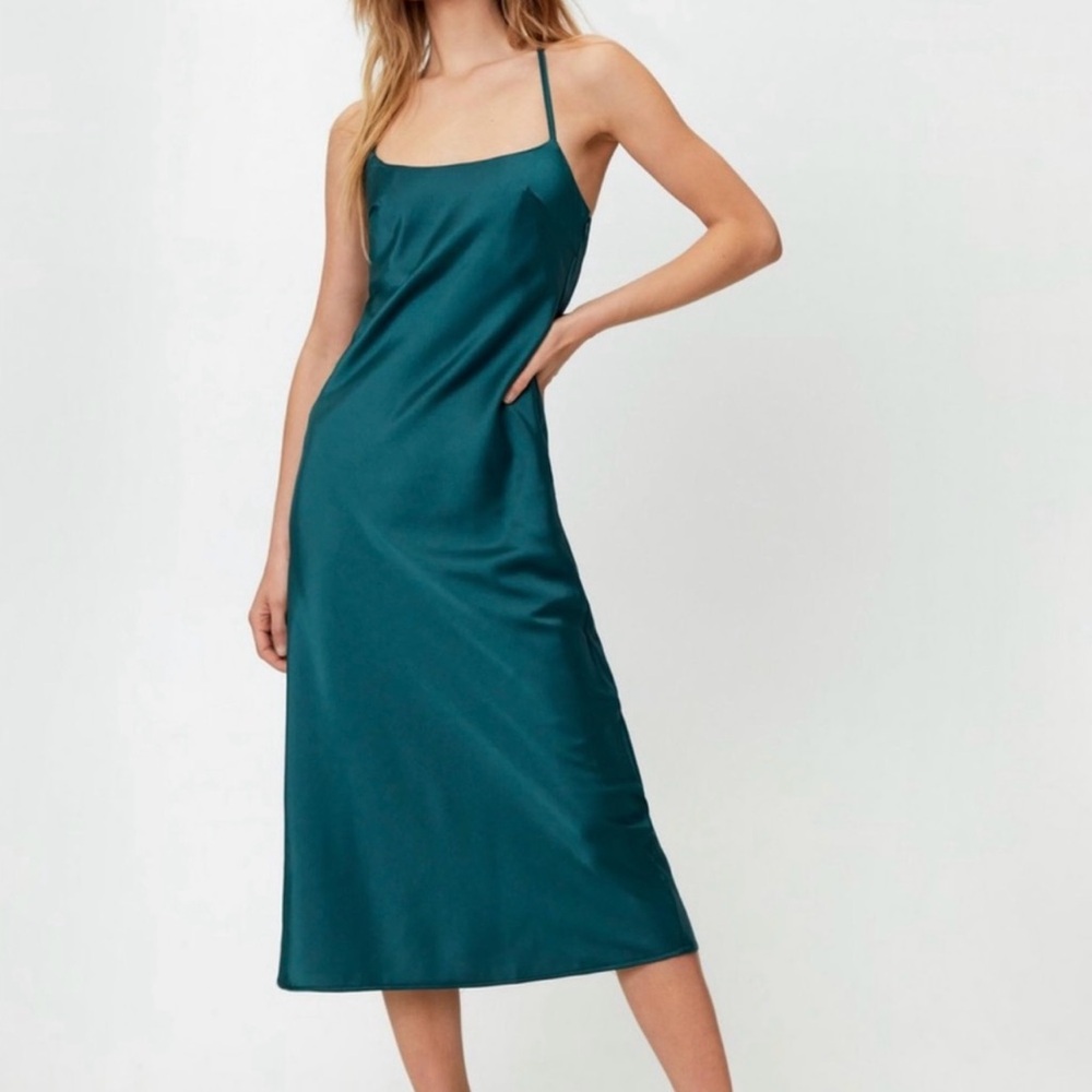 NASTY GAL Emerald Satin Slip Midi Dress EUC SZ 6